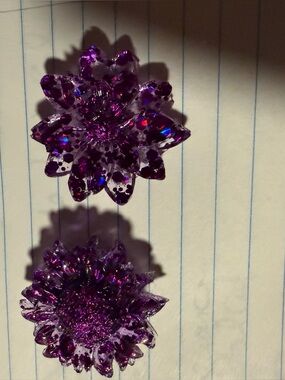 Clear with Purple Glitter Resin Flower  Magnet Set - Kitchen Tool -2 pc set
